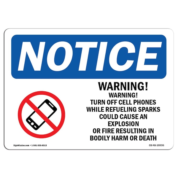 OSHA Notice Sign, 3.5" Height, Warning! Turn Off Cell Phones Sign With Symbol, Landscape, 10PK